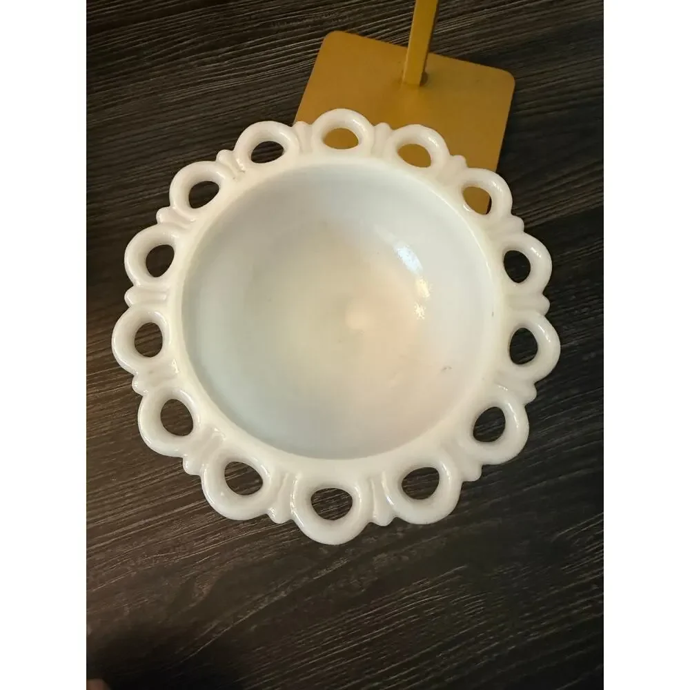 Anchor Hocking Milk Glass Reticulated Edges Compote Pedestal Vase